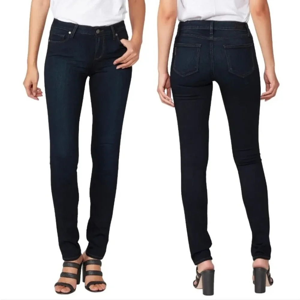 PAIGE Size 26 Skyline Mona Dark Blue Mid-Rise Skinny Jeans Sculpting Bottom Lift